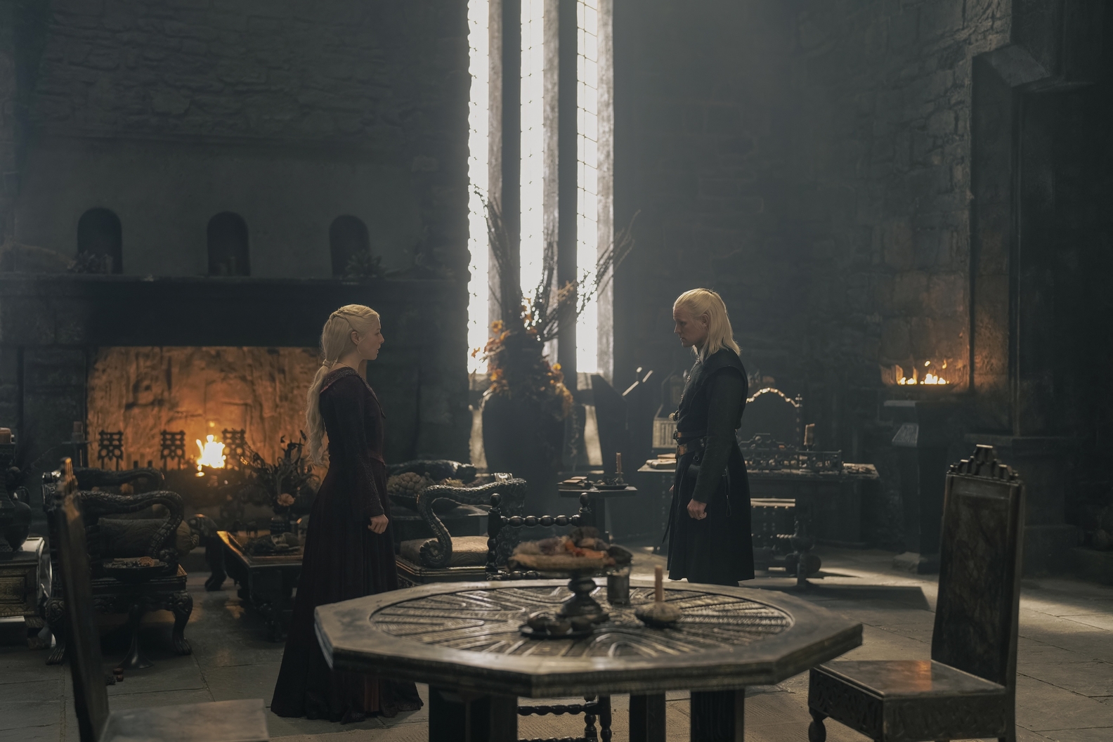Emma D'Arcy as Rhaenyra and Matt Smith as Daemon Targaryen in George R R Martin and Ryan Condal's HBO action adventure fantasy drama television adaptation, House of the Dragon, Season 2 Episode 2