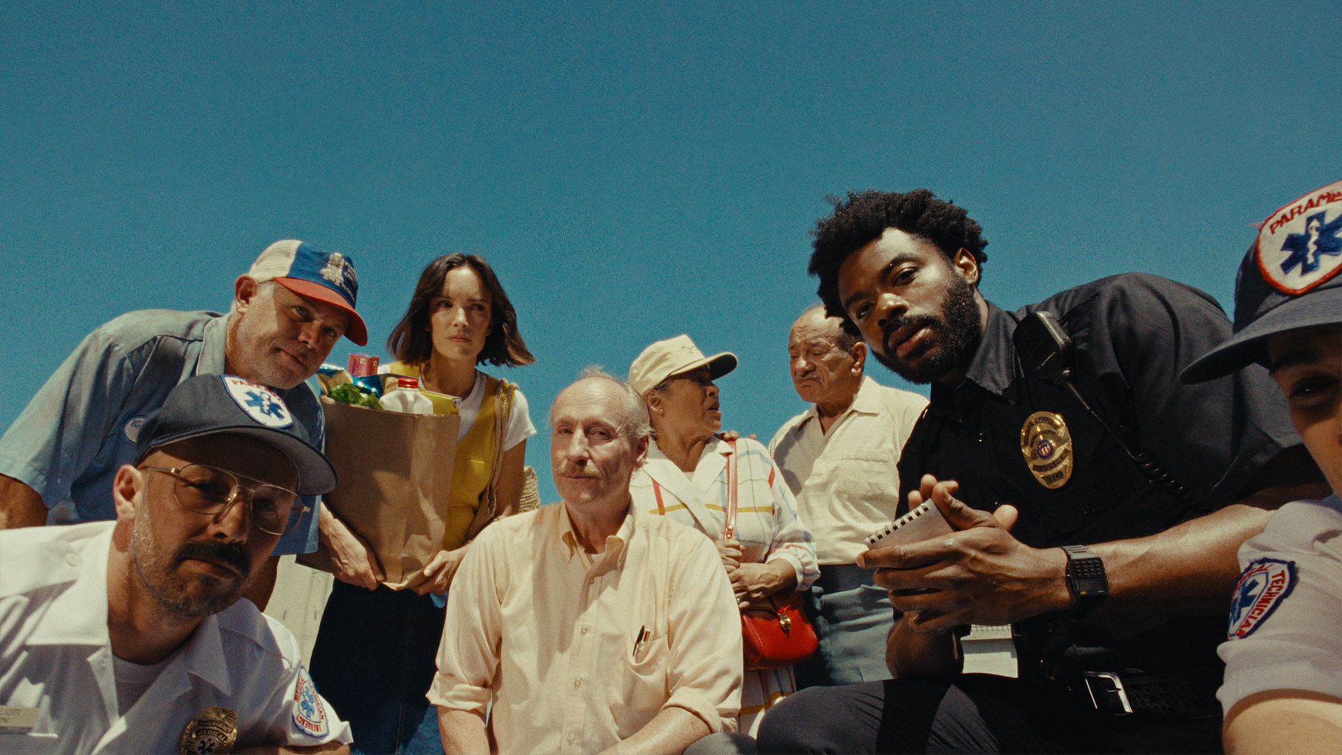 Ross Harris, Jodi Balfour, Alma Martinez, Juan Carlos Cantu, Scottie Cameron, Matt Walsh, Kendall Johnson, and Abbi Jacobson in Scottie Cameron's Tribeca comedy drama short, Officer Stanley