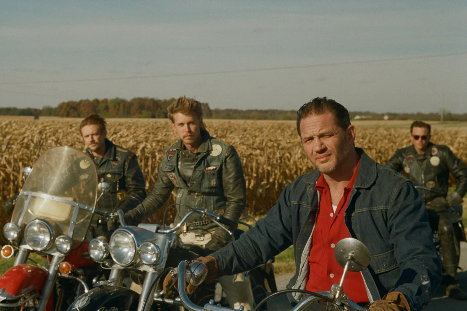 Boyd Holbrook, Austin Butler, Tom Hardy, and Damon Herriman in Jeff Nichols's crime drama film, The Bikeriders