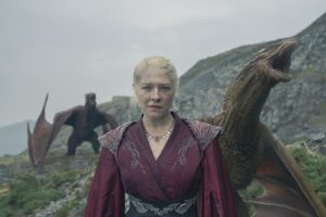 Emma D'Arcy as Rhaenyra Targaryen in George R R Martin and Ryan Condal's HBO action adventure fantasy drama television adaptation, House of the Dragon, Season 2 Episode 7