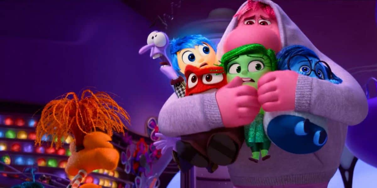 Maya Hawke as Anxiety, Tony Hale as Fear, Amy Poehler as Joy, Lewis Black as Anger, Liza Lapira as Disgust, Phyllis Smith as Sadness, and Paul Walter Hauser as Embarrassment in Kelsey Mann, Meg LeFauve, and Dave Holstein’s Pixar adventure comedy drama fantasy animated film, Inside Out 2