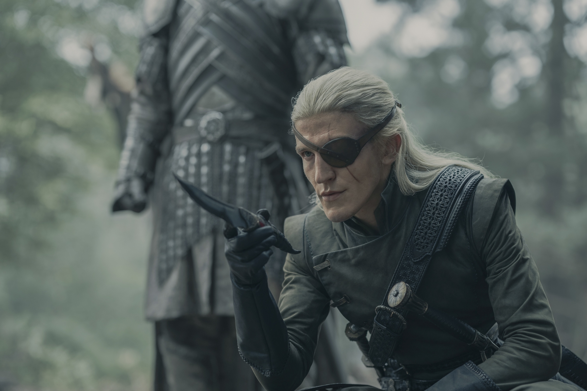 Ewan Mitchell as Aemond Targaryen in George R R Martin and Ryan Condal's HBO action adventure fantasy drama television adaptation, House of the Dragon, Season 2 Episode 4