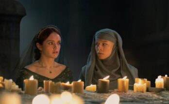 Olivia Cooke as Alicent Hightower and Emma D'Arcy as Rhaenyra Targaryen in George R R Martin and Ryan Condal's action adventure fantasy drama television adaptation, House of the Dragon, Season 2 Episode 3