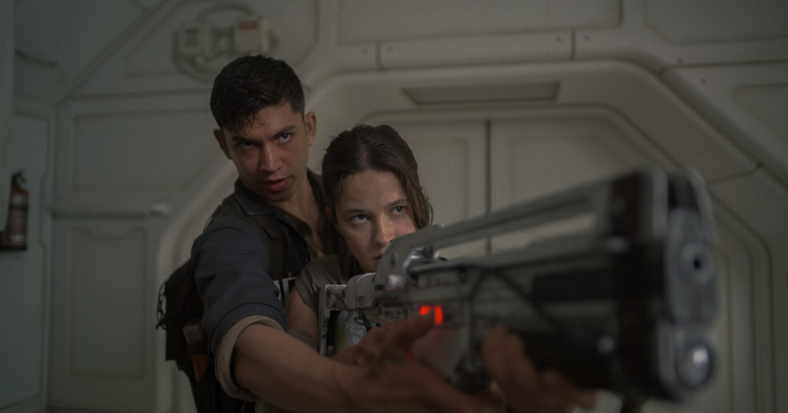 Archie Renaux and Cailee Spaeny in Fede Alvarez and Rodo Sayagues' science-fiction horror-thriller, Alien Romulus