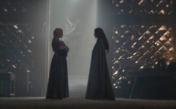 Emma D'Arcy as Rhaenyra Targaryen and Olivia Cooke as Queen Dowager Alicent Hightower in George R R Martin and Ryan Condal's HBO action adventure fantasy drama television adaptation, House of the Dragon, Season 2 Episode 8