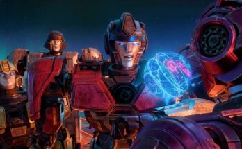 Keegan Michael Key as Bumblebee, Brian Tyree Henry as Megatron, and Chris Hemsworth as Optimus Prime in Josh Cooley's action adventure animated fantasy science fiction film, Transformers One