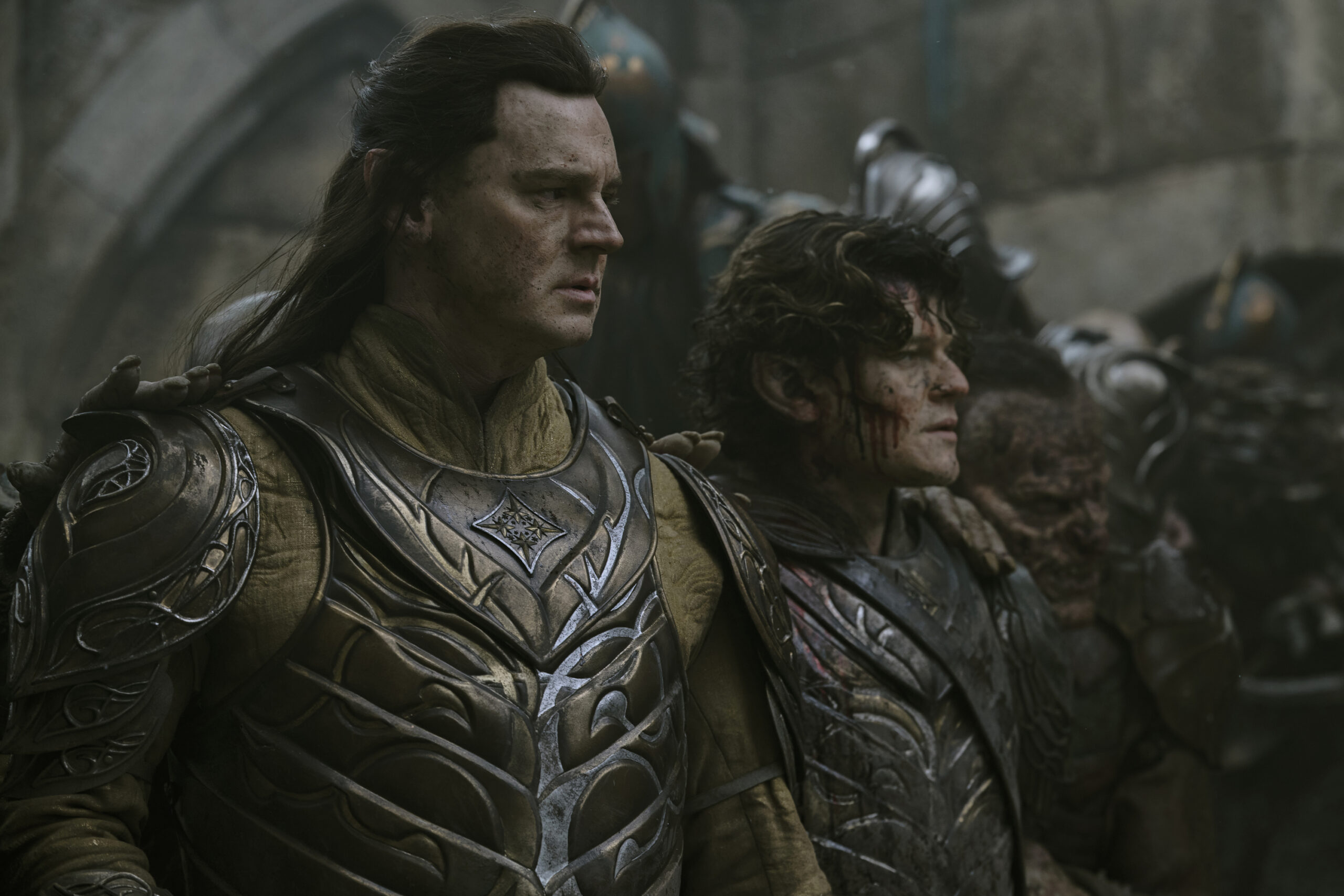 Benjamin Walker and Robert Aramayo in Prime Video's action adventure drama fantasy series, The Lord of the Rings The Rings of Power Season 2