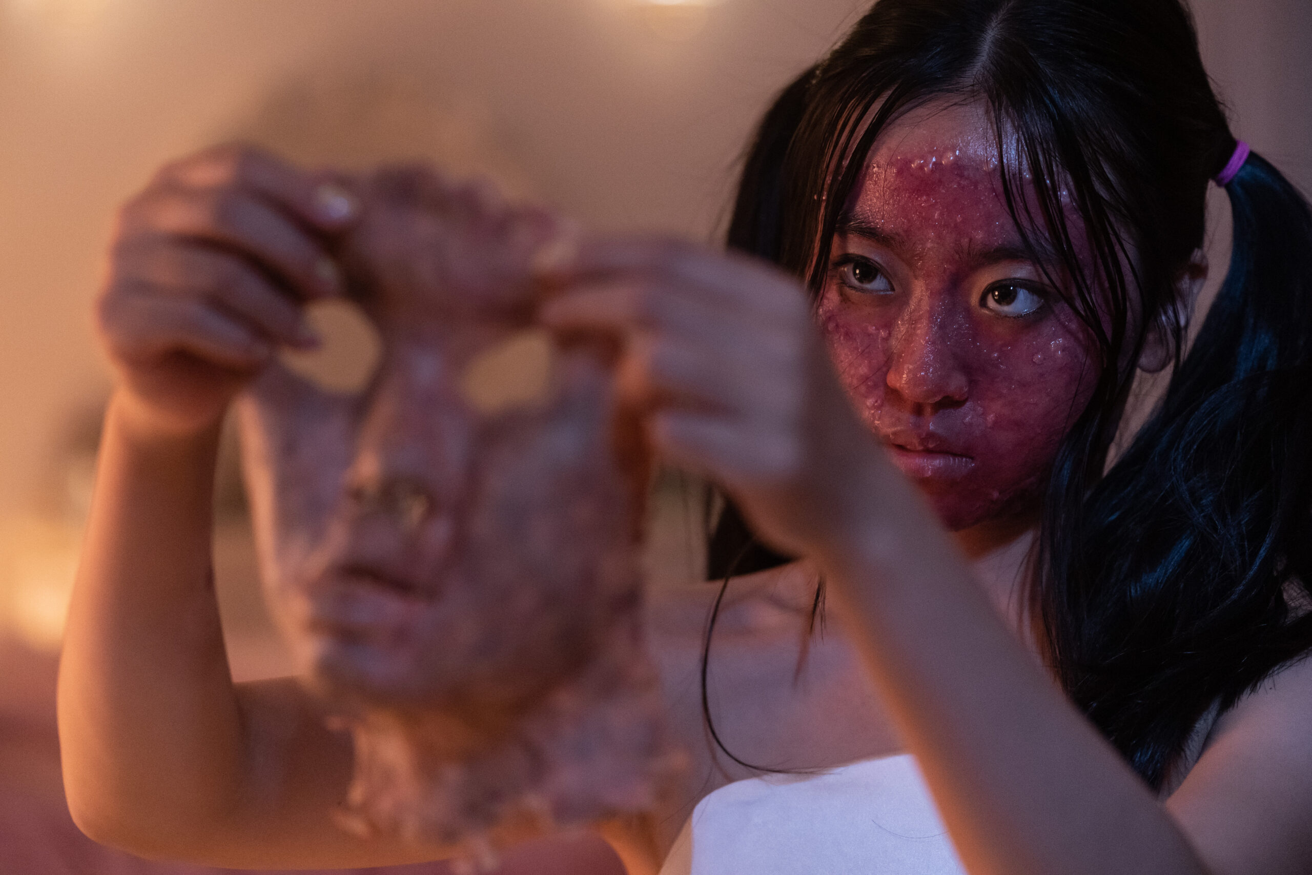 Joyena Sun in Sasha Rainbow, Hweiling Ow, Mia Maramara, and Lee Murray’s Shudder psychological body horror drama thriller film, Grafted