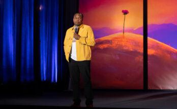 A still from Roy Wood Jr's Hulu stand up comedy special, Lonely Flowers